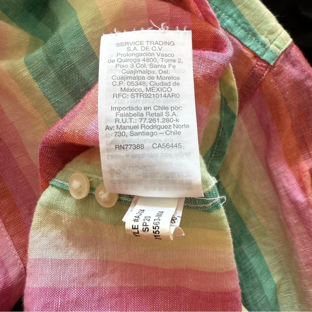 J Crew Linen Blend Classic Fit Boy Shirt in Rainbow Stripe Size 4